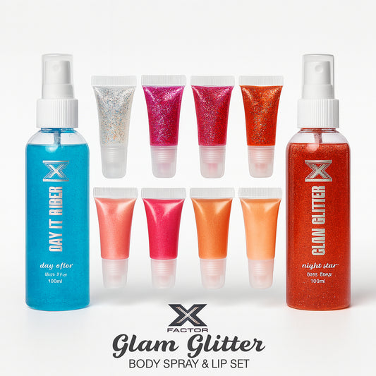 XFACTOR Day & Night Set – 2 × 100 ml Body Sprays + 6 Lip Glosses (Imperfect Packaging, Full Product)